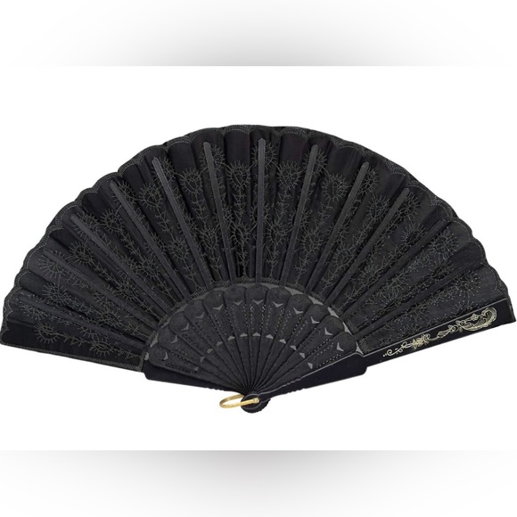Pack of 6 - Elegantly Embroidered Handheld Fabric Fan with Sequins (Black) - Picture 9 of 14